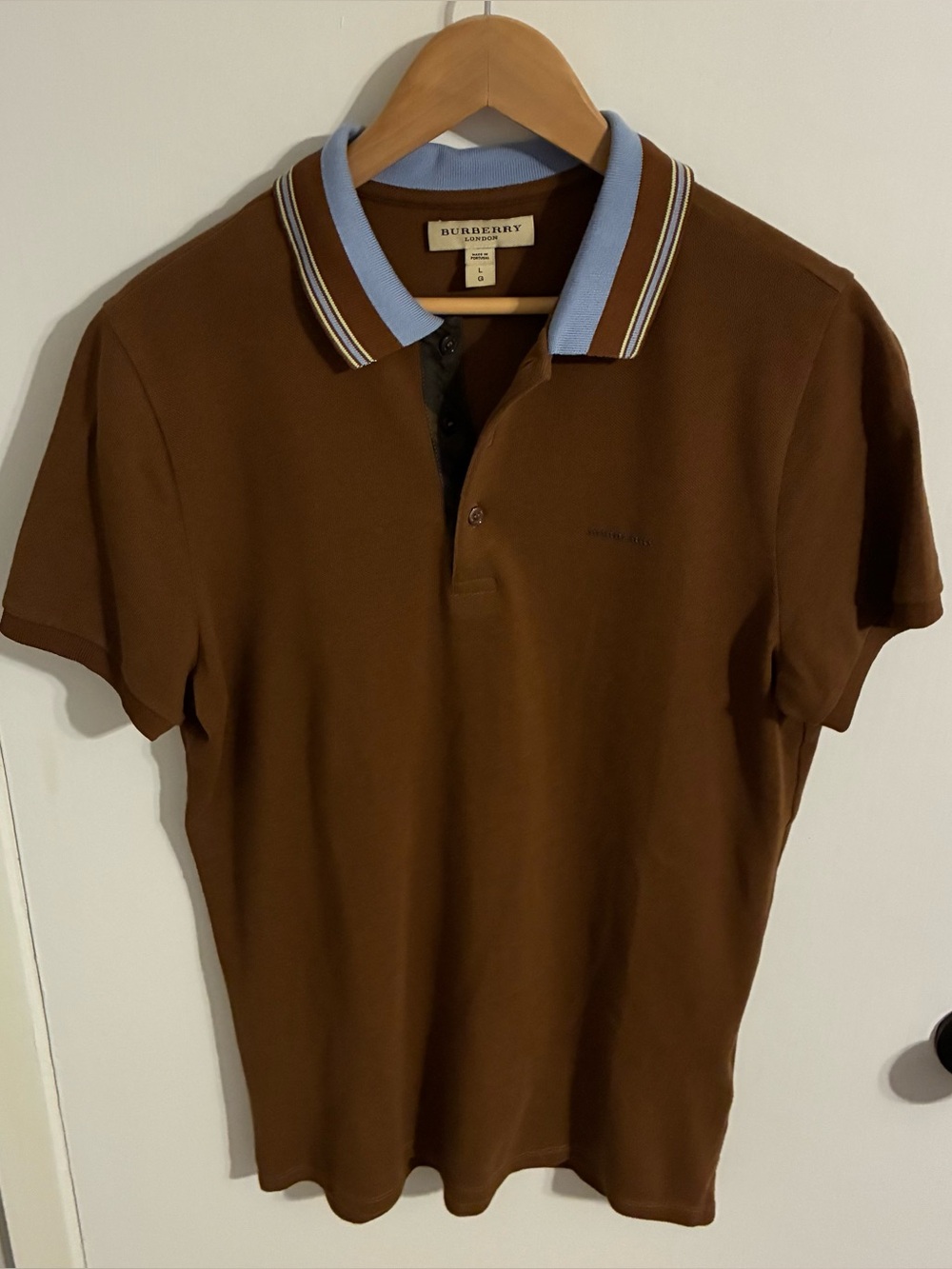 Burberry Brown Polo with Light Blue and White Trim